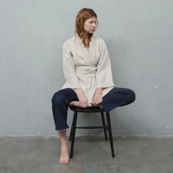 Linen KImono suit I White and Sand color - Picture 4 of 5